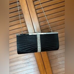 Black Clutch with Rhinestones, use with or without chain strap